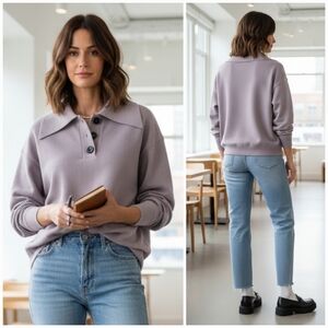 NWOT Zara M 90s Modern Preppy Elevated Loungewear Normcore Collar Knit Sweater